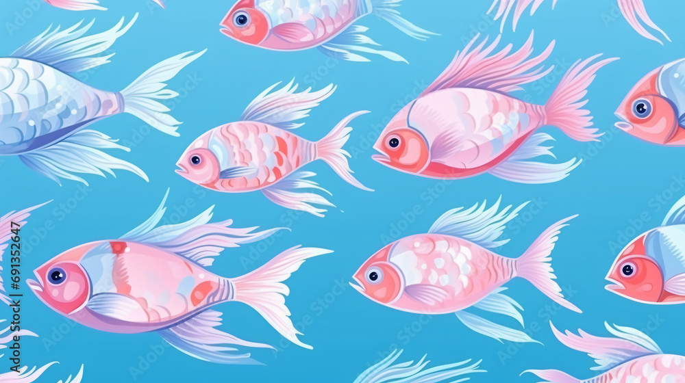 School of exotic fish seamless pattern
