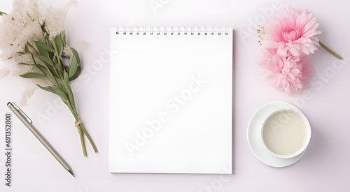 blank note paper and flower ai generative photo
