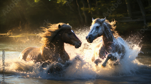 Stallions fight in the river © Salman
