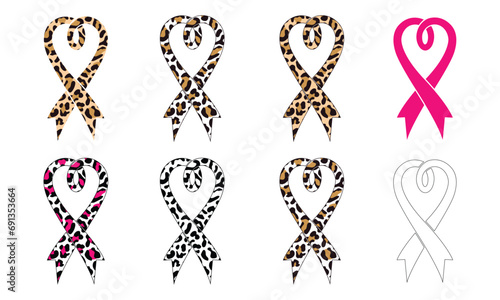 Ribbon, heart shape, leopard pattern