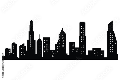 Vector city silhouette. Modern urban landscape. High buildings with windows. Illustration on white background