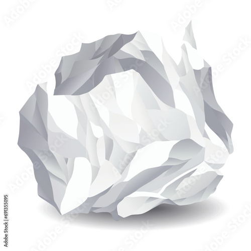 Crumpled paper ball icon. Realistic garbage, bad idea symbol, crushed piece of paper. Throw rumple grunge sheet. Mistake in document. Realistic wrinkled page