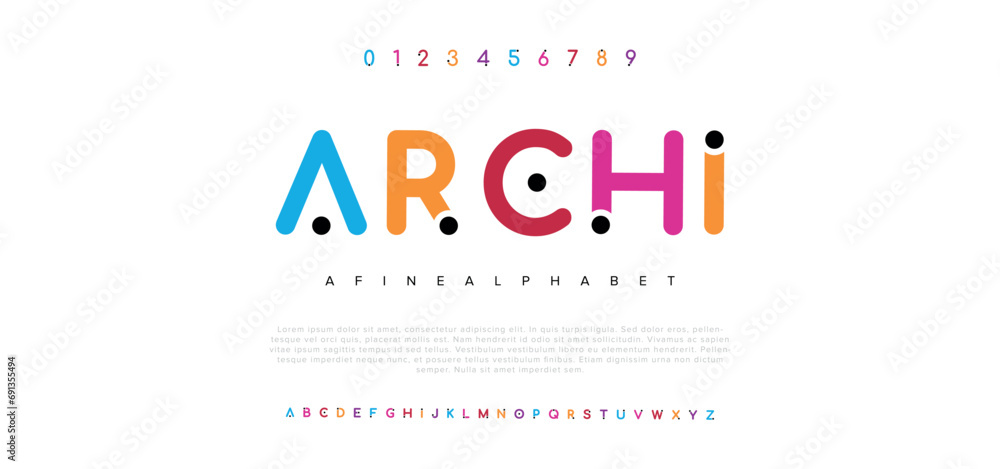 Archi Creative modern urban alphabet font. Digital abstract moslem, futuristic, fashion, sport, minimal technology typography. Simple numeric vector illustration - obrazy, fototapety, plakaty 