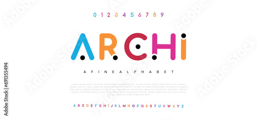 Archi Creative modern urban alphabet font. Digital abstract moslem, futuristic, fashion, sport, minimal technology typography. Simple numeric vector illustration