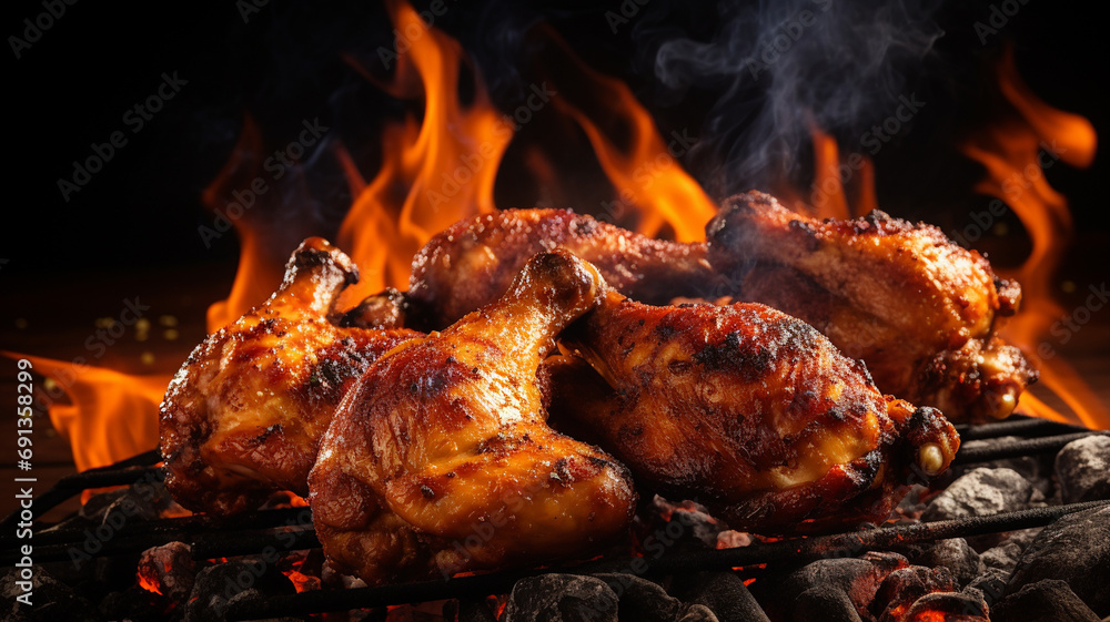 grilled chicken wings with fire in the grill grilled chicken wings with fire in the grill