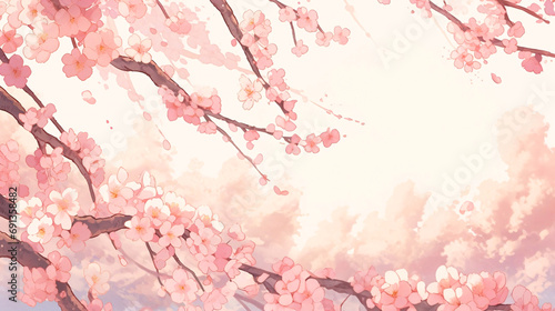 桜の背景イラスト、余白・コピースペースのある風景 photo