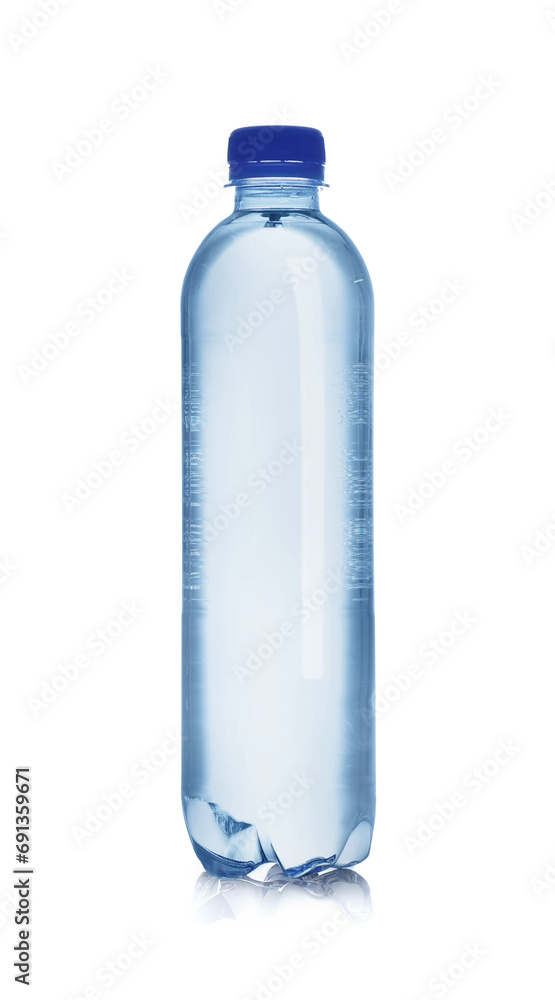 One plastic bottle with fresh water isolated on white One plastic bottle with fresh water isolated on white