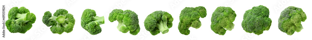 Fresh green broccoli isolated on white, set Fresh green broccoli isolated on white, set