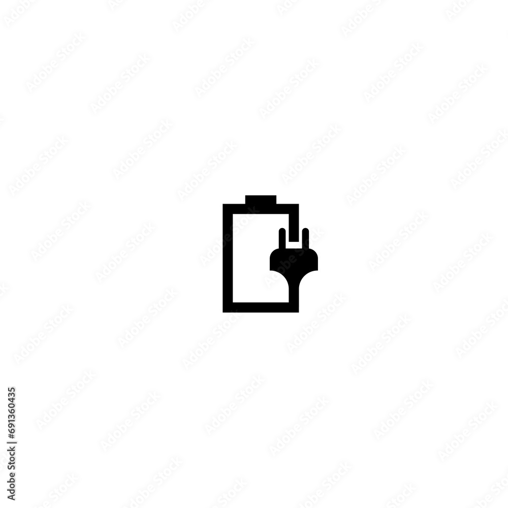 Plugged Battery icon. Battery with electric plug simple icon isolated on white background Plugged Battery icon. Battery with electric plug simple icon isolated on white background
