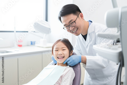 Smiling pediatric dentist with a young patient in dental clinic  Professional stomatology for kid.