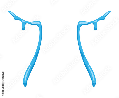 Cartoon tear drops icon. Sorrow cry streams, tear blob. Crying fluid, falling blue water drops. Isolated vector for sorrowful character weeping expression. Wet grief droplets