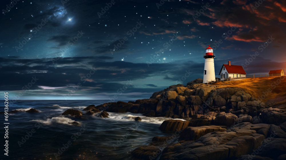 A lighthouse under night sky