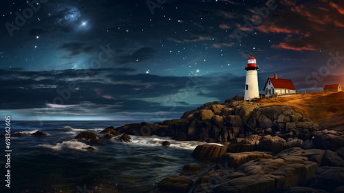 A lighthouse under night sky