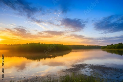 Blue sky and yellow sunlight Nature landscape image generative by Ai