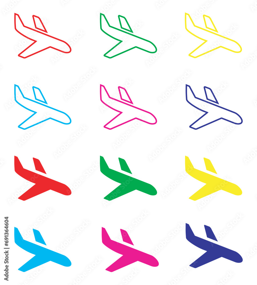 Obraz premium Airplane icon vector. Airplane icon sign symbol in trendy flat style. Set elements in colored icons. Airplane vector icon illustration isolated on white background