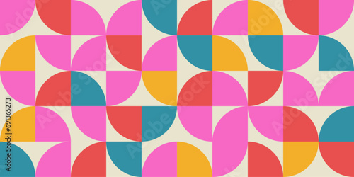 Wallpaper Mural Bauhaus pattern ,Geometric Pattern Bauhaus Background, Vector Abstract ornament . Yellow, Blue, Red and Pink Color, Bauhaus Fashion Background . Torontodigital.ca