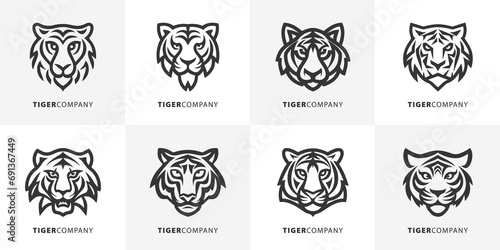 Modern monochrom und stilisierte Tiger Firmenlogos für beliebige Unternehmen