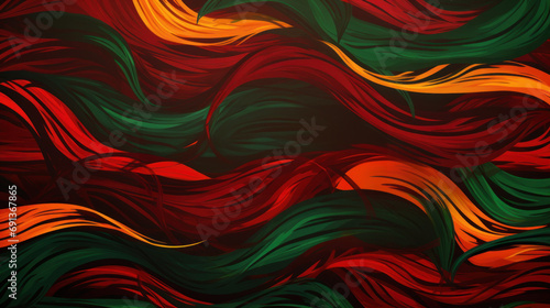 African Ethnic Pattern Design background with wave shapes, leaves and bright colors. Vibrant Abstract African ethnic tribal backdrop for Black History Month, Juneteenth, Kwanzaa