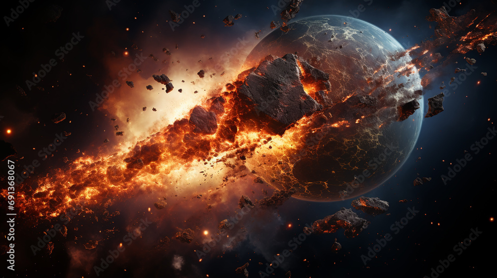 Meteor Impact On Earth - Fired Asteroid In Collision With Planet - Contain 3d Rendering Meteor Impact On Earth - Fired Asteroid In Collision With Planet - Contain 3d Rendering