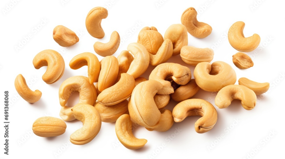 Falling cashew nuts isolated on transparent or white background Falling cashew nuts isolated on transparent or white background
