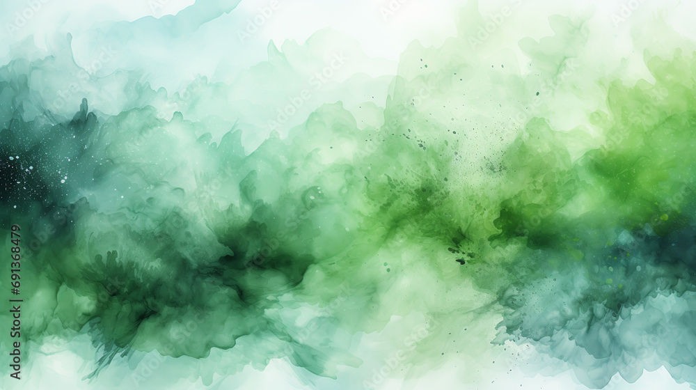 fresh green watercolor surface with splatters on white background, illustration - obrazy, fototapety, plakaty 