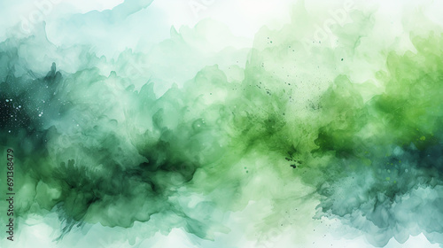 fresh green watercolor surface with splatters on white background, illustration photo