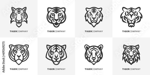 Modern monochrom und stilisierte Tiger Firmenlogos für beliebige Unternehmen
