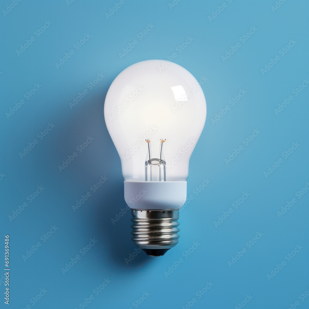 Glowing Innovation, LED Light Bulb Illuminates on Blue Background - Modern Lighting Technology. Glowing Innovation, LED Light Bulb Illuminates on Blue Background - Modern Lighting Technology.