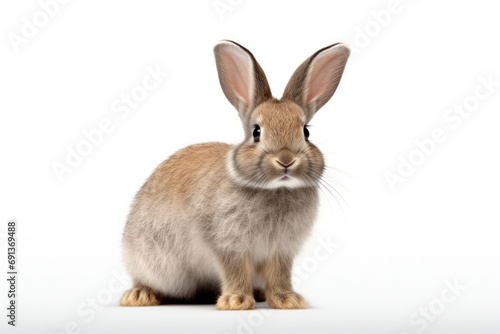 Graceful Oryctolagus Cuniculus Rabbit Stands Majestically Against an Isolated White Background. © pkproject