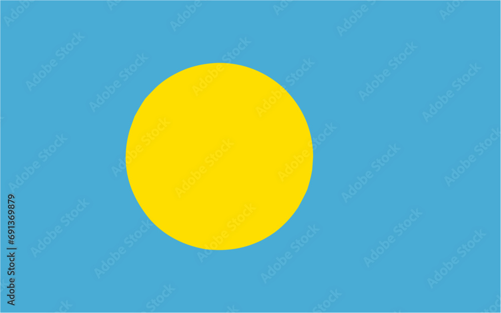 Palau official flag vector with standard size and proportion. National flag emblem with accurate size and colors.