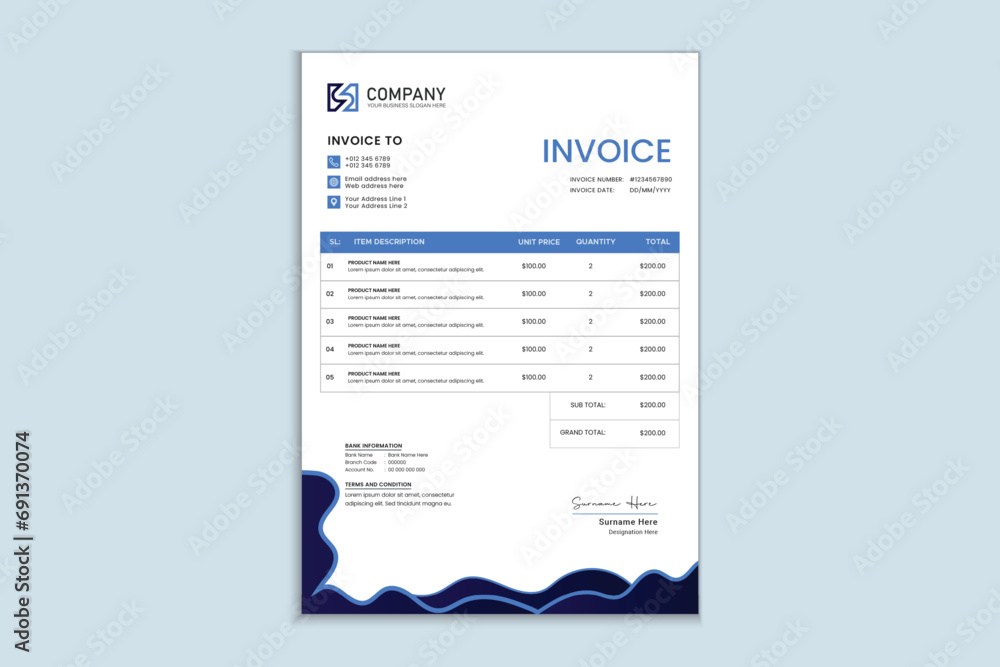 Official paper document invoice design Official paper document invoice design