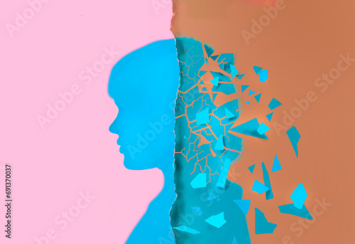 Illustration of silhouette of disintegrating woman photo
