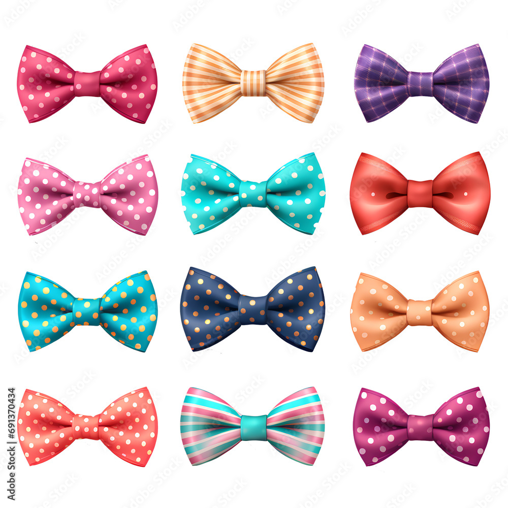 Bow ties bow ties of polka dots dotted pattern. of colours isolated on transparent background cutout, isolated on transparent background, png, 300 dpi Bow ties bow ties of polka dots dotted pattern. of colours isolated on transparent background cutout, isolated on transparent background, png, 300 dpi