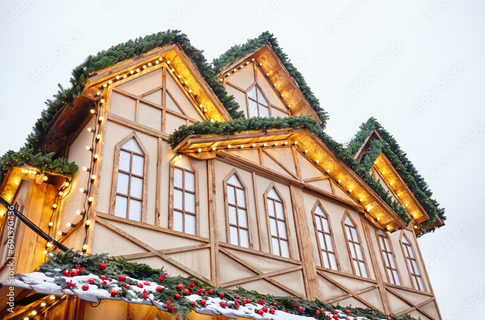 The roof of House Decorated for the Christmas in Europe city. New Year's street fair
