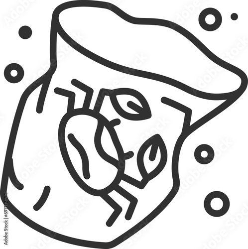 Crab stuck in a plastic bag, linear icon, Pollution, garbage and nature. Line with editable stroke