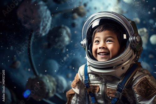 Portrait of young asian boy wearing spaceman costume