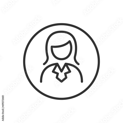 Woman in business suit, avatar, linear icon. Line with editable stroke