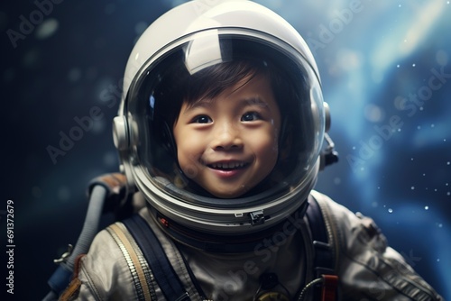 Portrait of young asian boy wearing spaceman costume