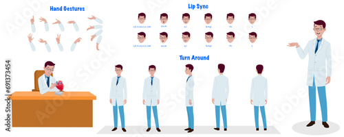 Cardiologist character model sheet. Doctor, Cardiologist character creation set. Health worker turnaround sheet