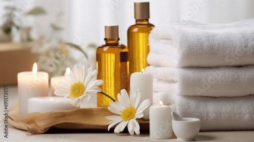 Tranquil Spa Day: Candles, Fresh Towels, and Aromatherapy Oils