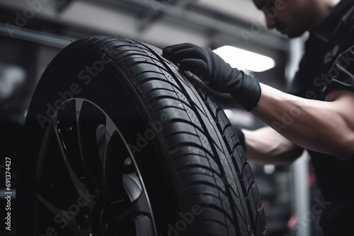 mechanic changing a tire for winter in a garage