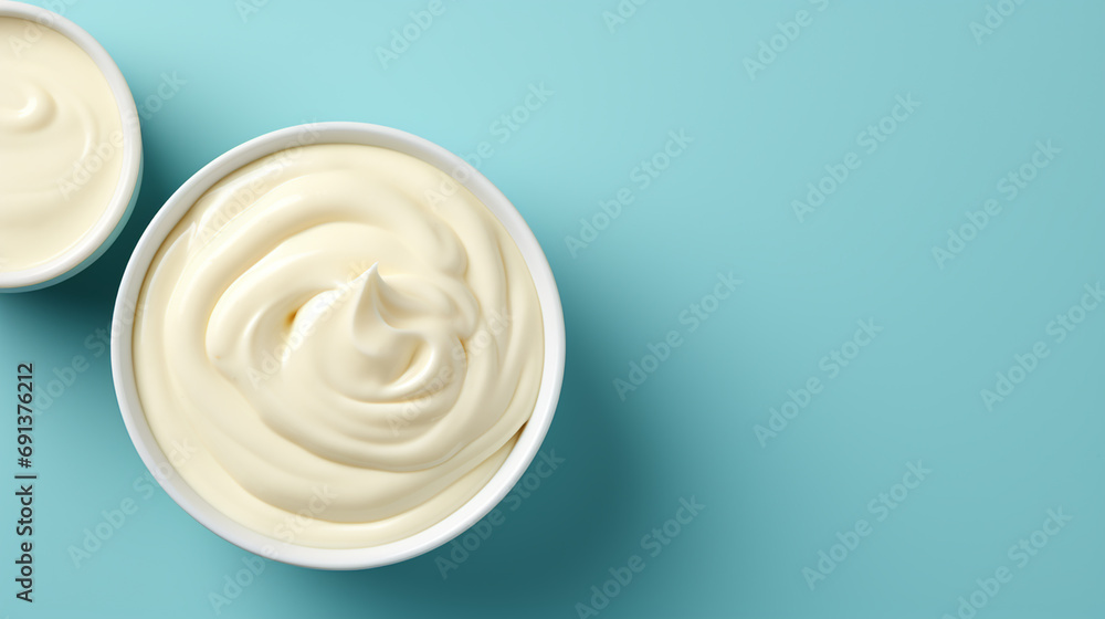Bowl of tasty sour cream on wooden table Bowl of tasty sour cream on wooden table