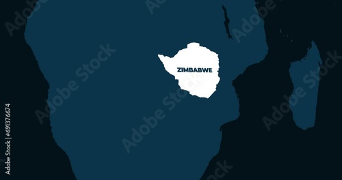 World Map Zoom In To Zimbabwe. Animation in 4K Video. White Zimbabwe Territory On Dark Blue World Map photo