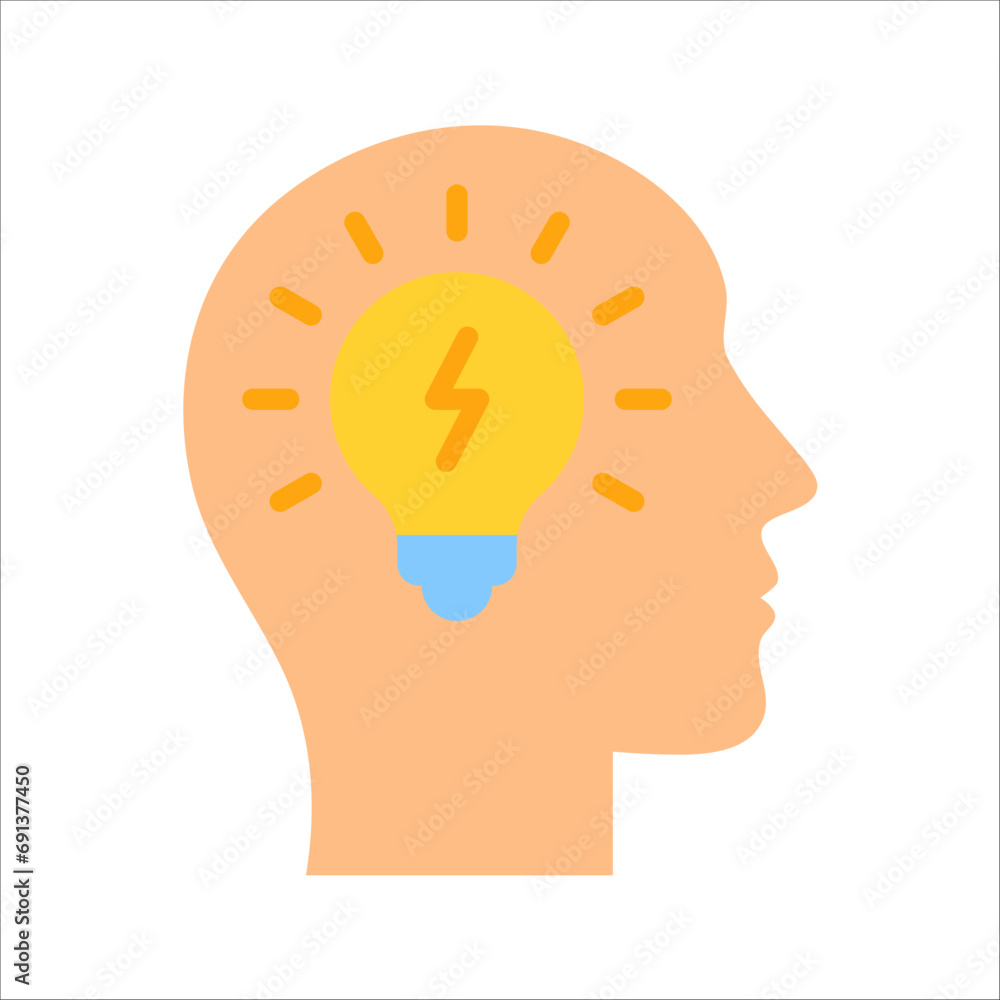 Head thinking with lightbulb. Inspiration creative idea, Solution and innovation, knowledge, vector illustration on white background Head thinking with lightbulb. Inspiration creative idea, Solution and innovation, knowledge, vector illustration on white background