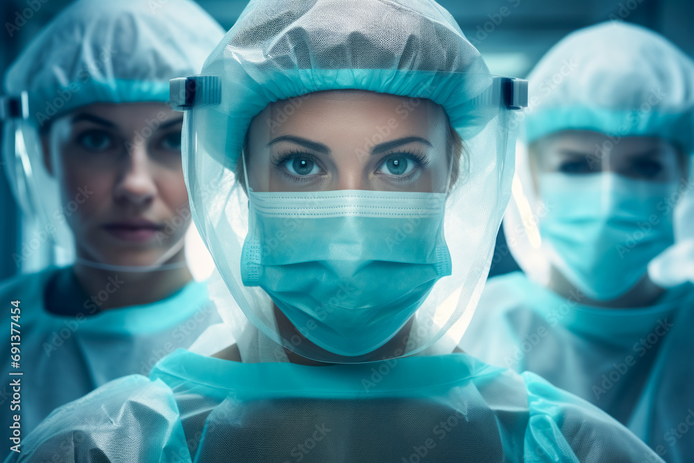 doctors or surgeons in isolation gown or protective suits, protect goggles and surgical face masks doctors or surgeons in isolation gown or protective suits, protect goggles and surgical face masks