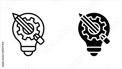 Light bulb and pencil logo template. Creative idea vector design. Smart writer logotype, vector illustration on white background