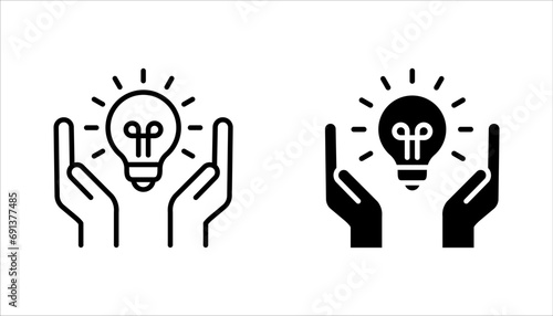 Hand holding light bulb. Smart idea icon isolated. Innovation, solution icon. Energy solutions. vector illustration on white background