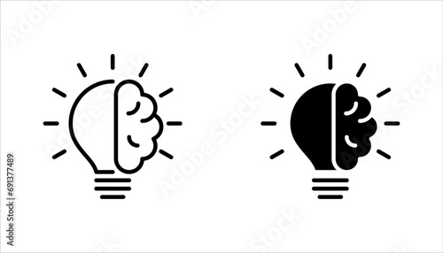 Creative idea icon, Brain in lightbulb, Thin sign of innovation, solution, education logo. vector illustration on white background