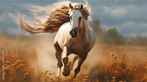 Stallion running across the field