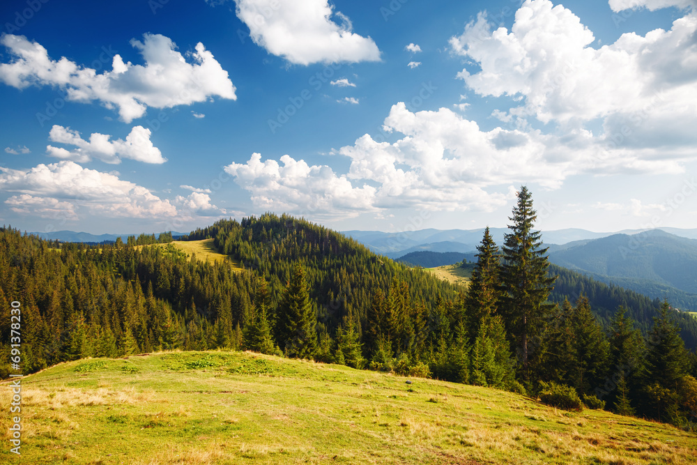 Fantastic summer mountain landscape on a sunny day. Carpathian mountains, Ukraine, Europe.